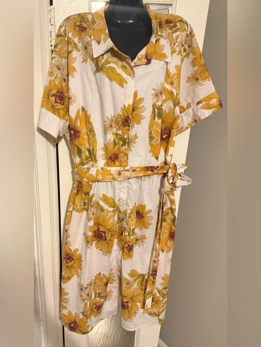 Jason Wu Sunflower Floral Button Down Shirt Dress Belted Cottagecore Plus 4X